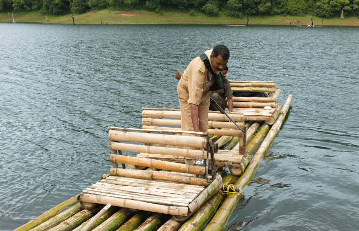 Bamboo Rafting on Lakke Periyar, Kerala, India